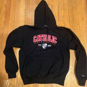 NWOT Champion Catholic University Medium Hoodie w/ Patch Letters/Front Pocket